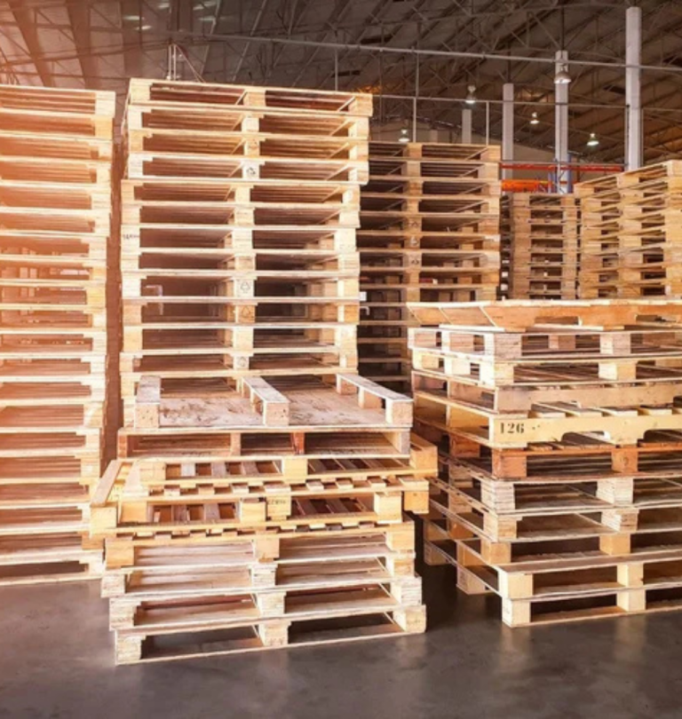 Stringer wooden pallets stacked and ready for delivery across Saudi Arabia KSA